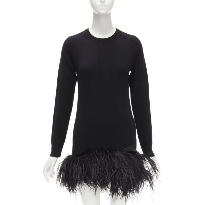 Saint Laurent Black Feather Sweater Dress Black Cashmere Never worn - Front View