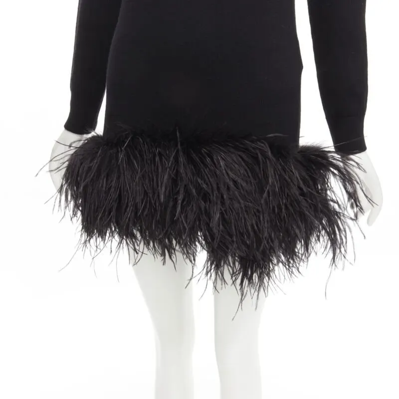 Saint Laurent Black Feather Sweater Dress Black Cashmere Never worn - Back View
