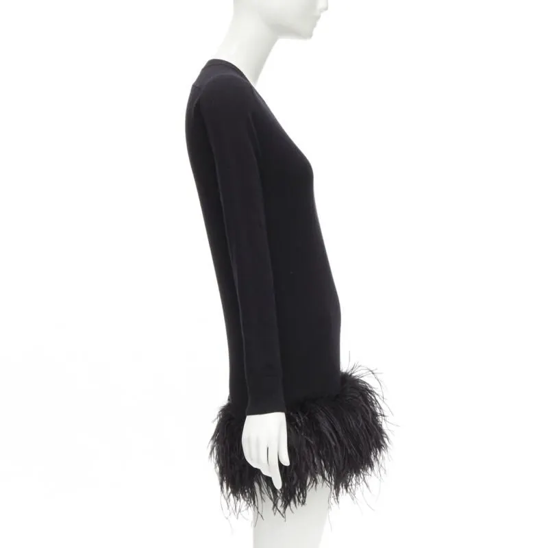 Saint Laurent Black Feather Sweater Dress Black Cashmere Never worn - Model View