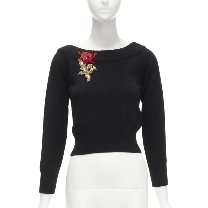 Alexander McQueen Coral Crystal Sweater Black Cashmere Never worn, with tag - Front View