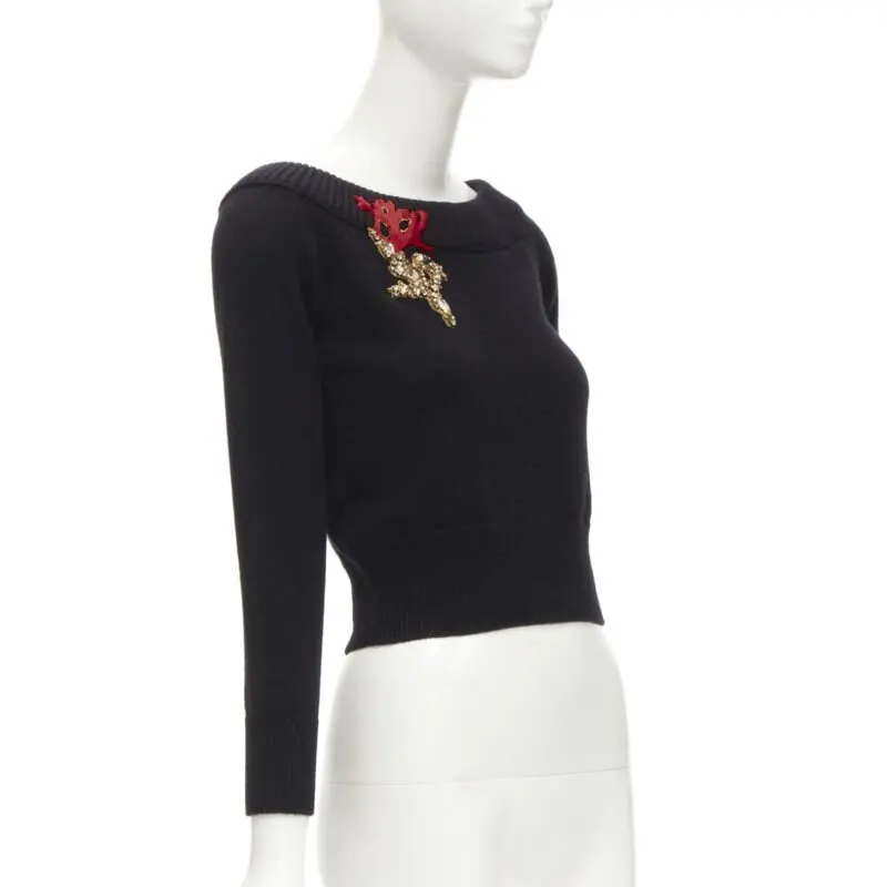 Alexander McQueen Coral Crystal Sweater Black Cashmere Never worn, with tag - Inside View