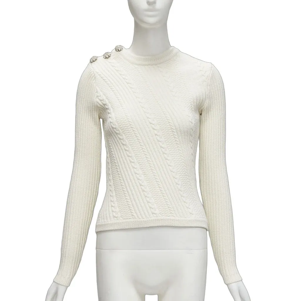 Ganni Crystal Button Sweater Ecru Cotton Never worn - Front View