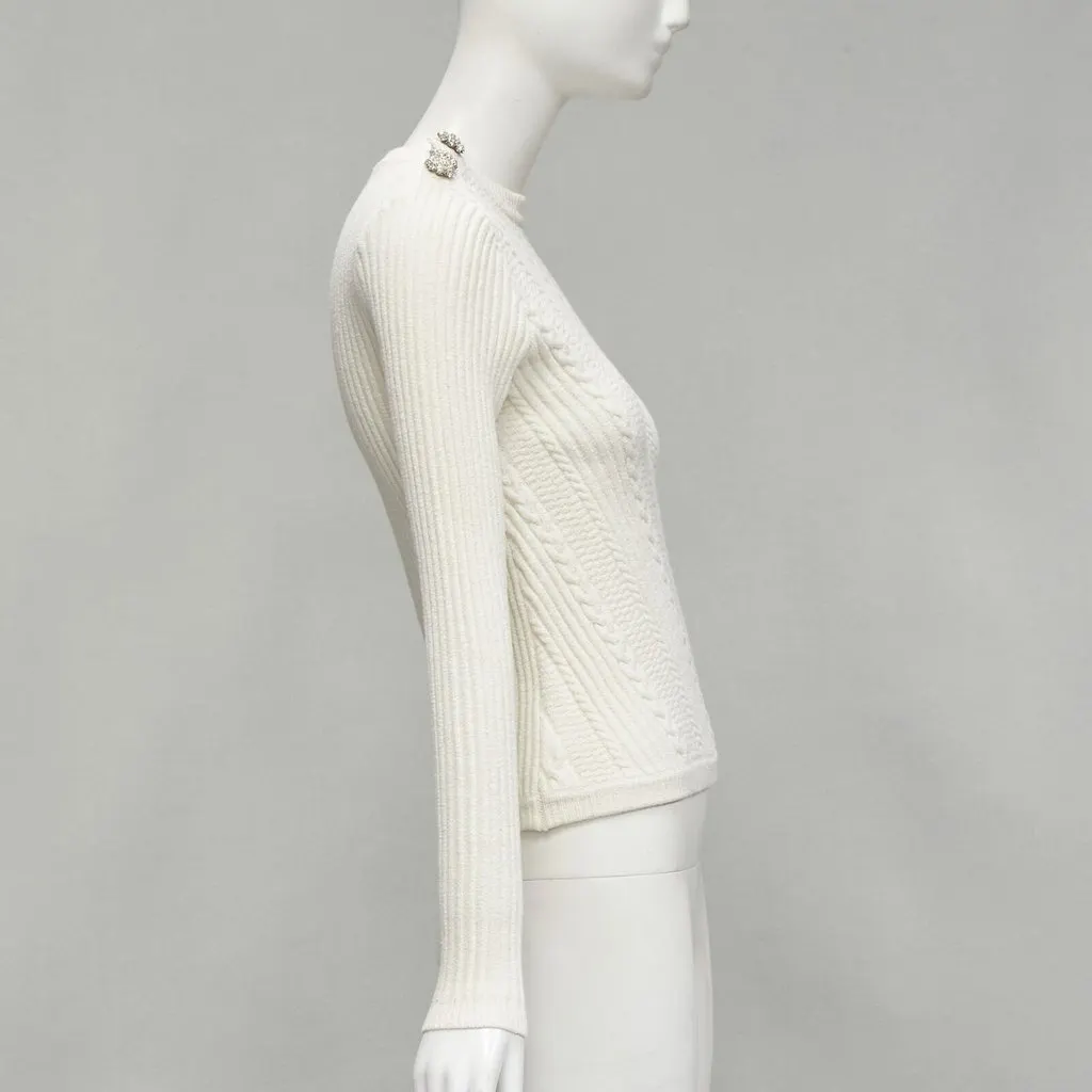 Ganni Crystal Button Sweater Ecru Cotton Never worn - Model View