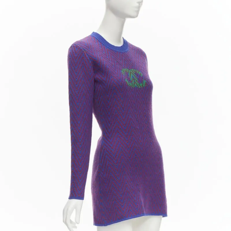 Chanel Chevron Crystal Dress Blue Cashmere Never worn - Inside View