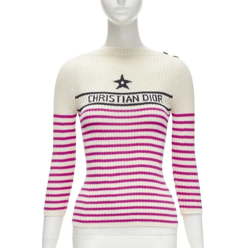 Dior Pink Nautical Top Beige Cotton Never worn - Front View