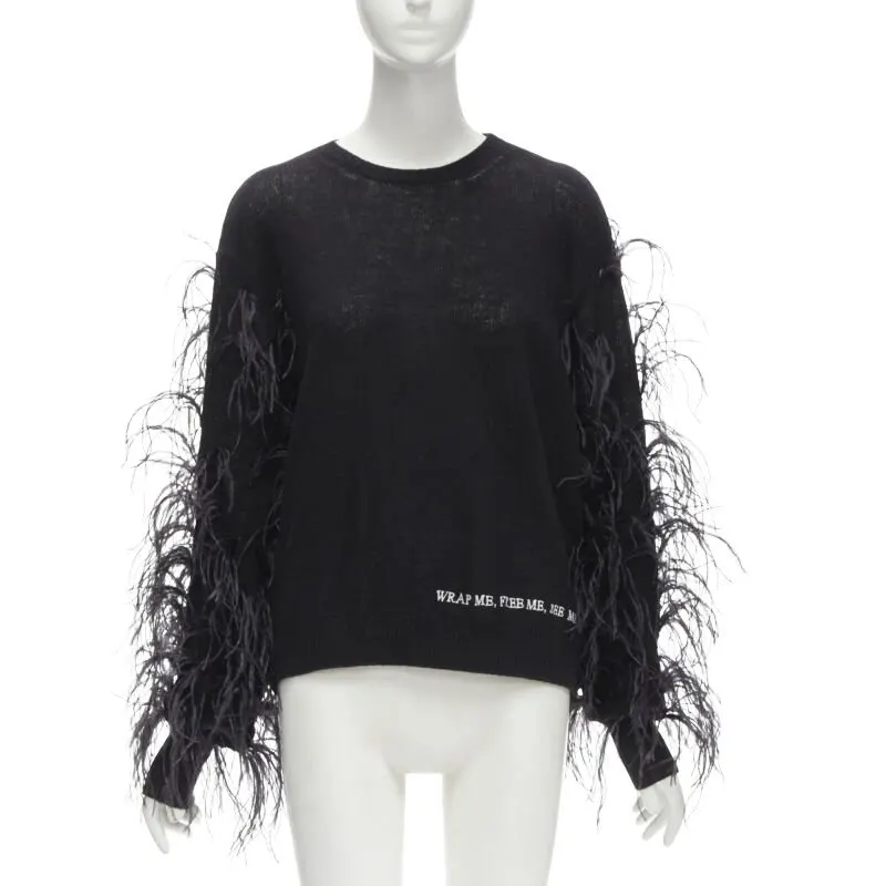 Valentino Feather Wrap Sweater Black Wool Never worn - Front View