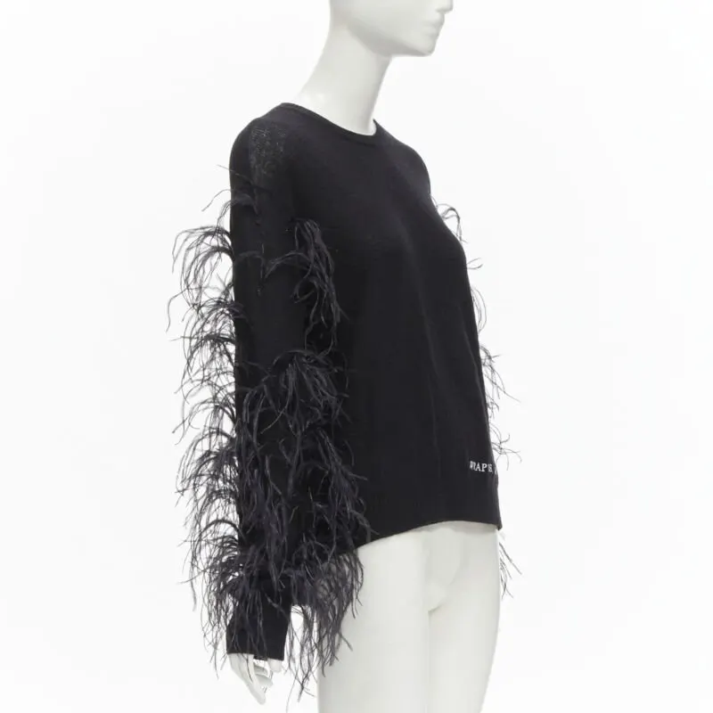 Valentino Feather Wrap Sweater Black Wool Never worn - Inside View