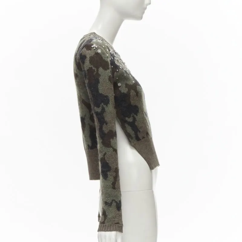 Giambattista Valli Camo Crystal Sweater Green Wool Never worn - Model View
