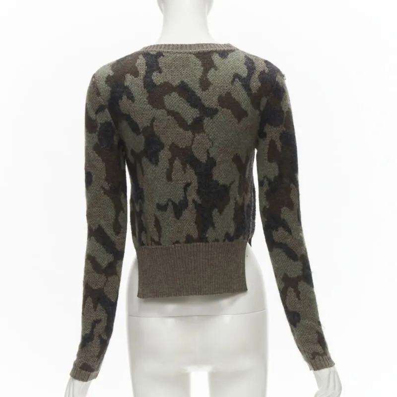 Giambattista Valli Camo Crystal Sweater Green Wool Never worn - Box View