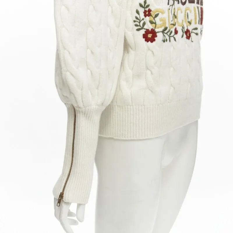 Gucci Floral Cable Turtleneck Beige Wool Never worn - Back View