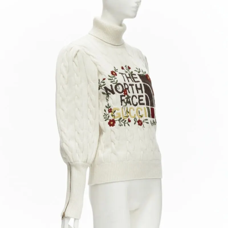 Gucci Floral Cable Turtleneck Beige Wool Never worn - Inside View