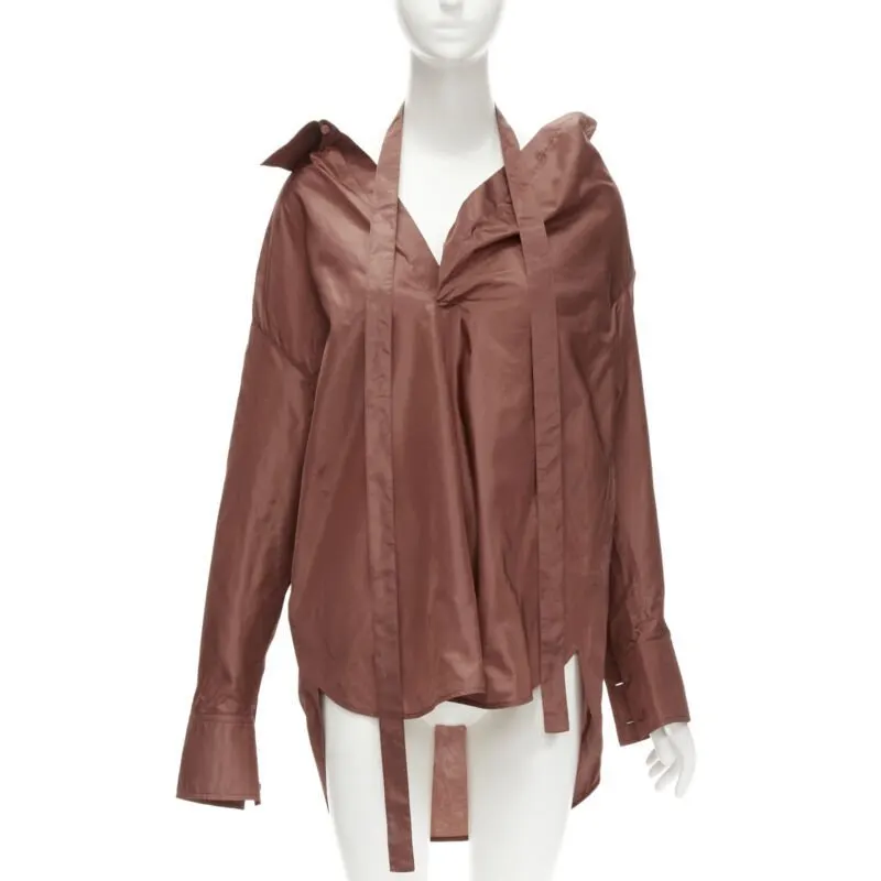 Valentino Wide Collar Shirt Brown Silk Never worn - Front View