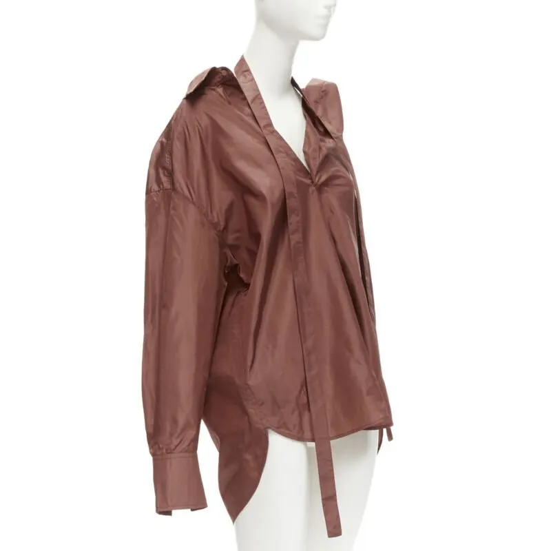 Valentino Wide Collar Shirt Brown Silk Never worn - Inside View