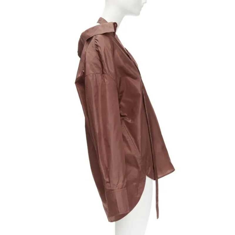 Valentino Wide Collar Shirt Brown Silk Never worn - Model View