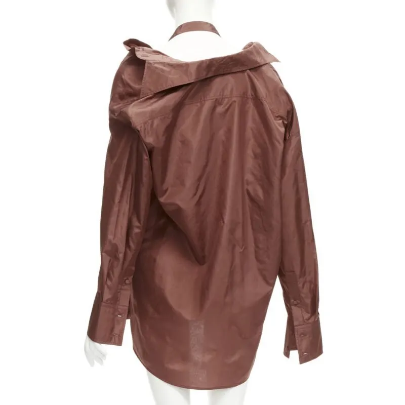 Valentino Wide Collar Shirt Brown Silk Never worn - Box View