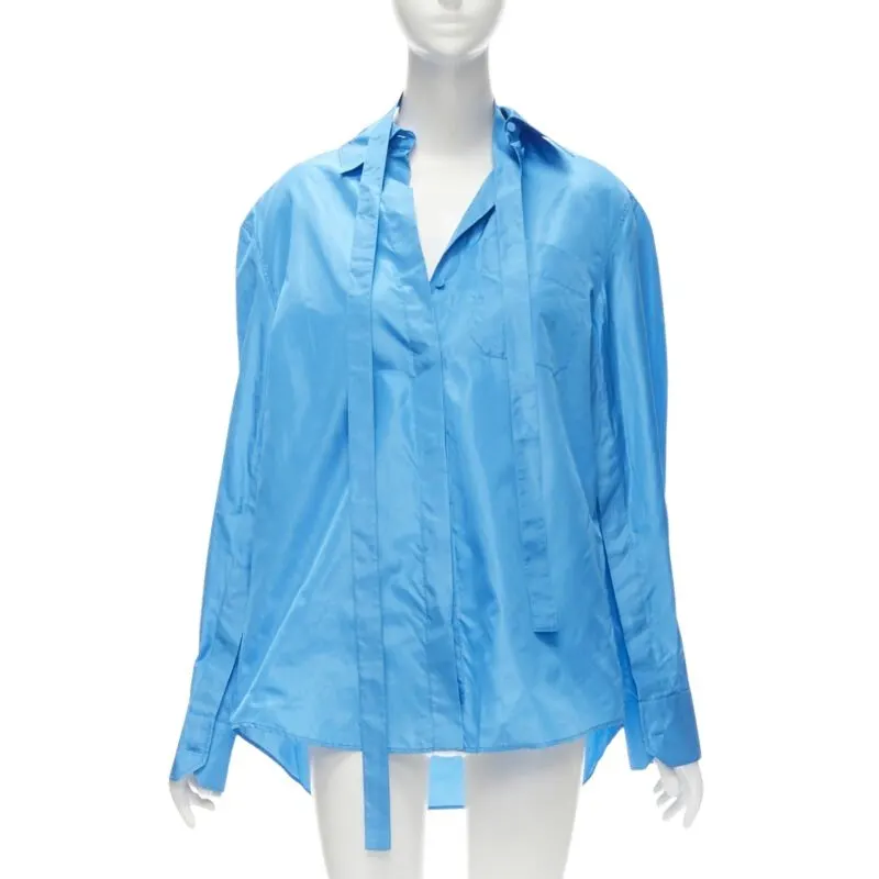 Valentino Relaxed Tie Shirt Blue Silk Never worn - Front View