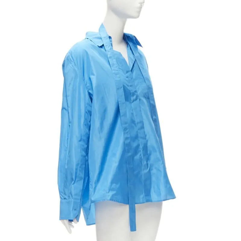 Valentino Relaxed Tie Shirt Blue Silk Never worn - Inside View