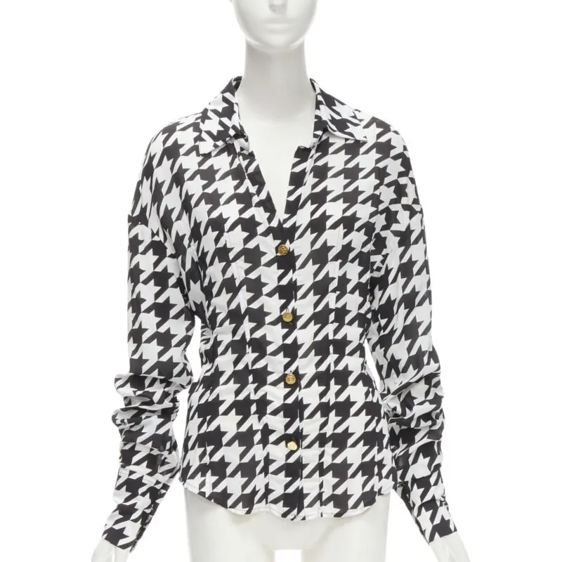 Balmain Houndstooth Blouse Black Viscose Never worn - Front View