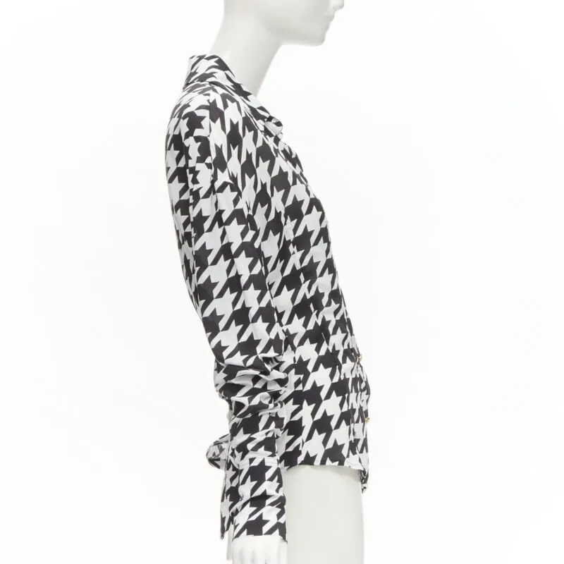 Balmain Houndstooth Blouse Black Viscose Never worn - Model View