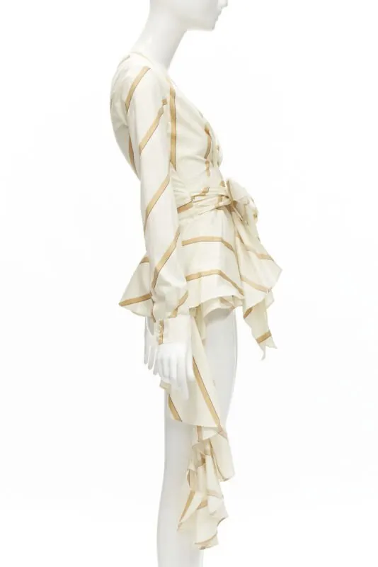Johanna Ortiz Striped Tie Blouse Beige Cotton Never worn - Model View