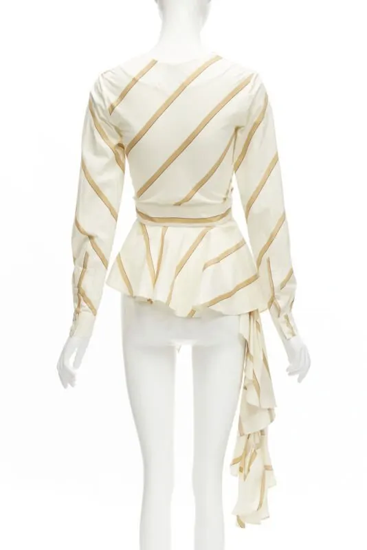 Johanna Ortiz Striped Tie Blouse Beige Cotton Never worn - Box View