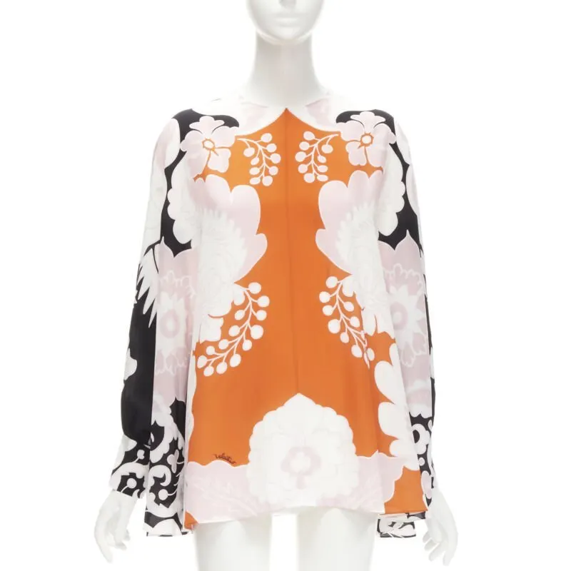 Valentino Floral Print Shirt Orange Silk Never worn - Front View