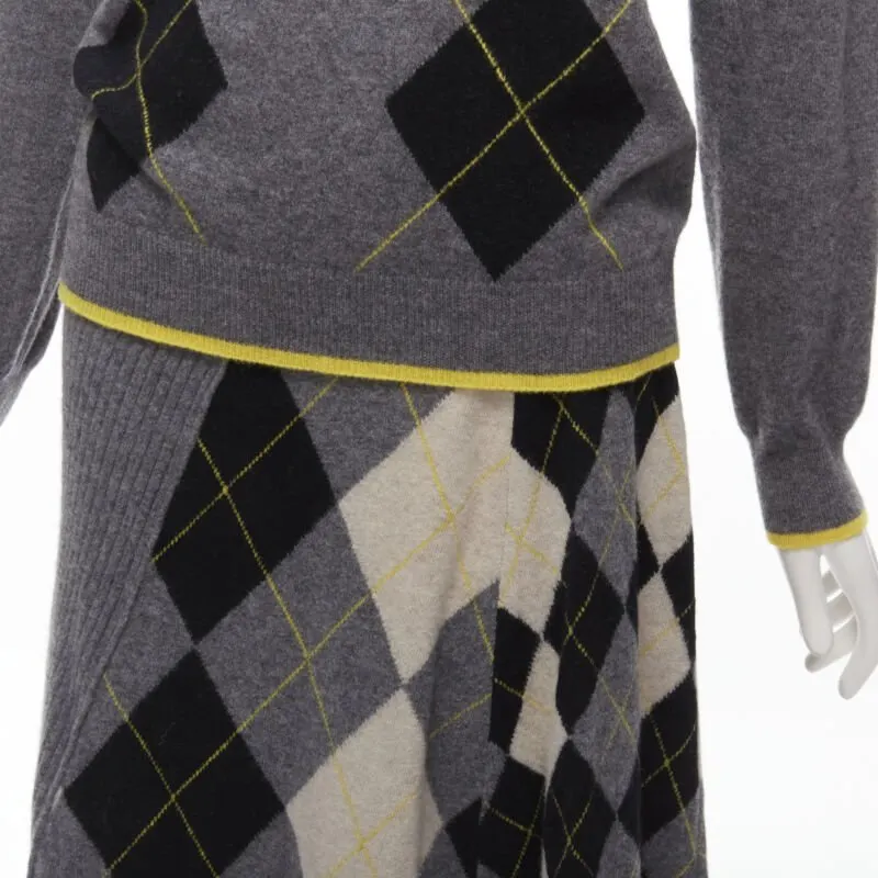 Pringle of Scotland Grey Argyle Skirt Set MultiColor Wool Never worn - Back View