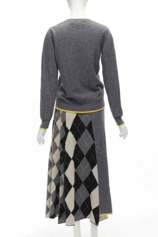 Pringle of Scotland Grey Argyle Skirt Set MultiColor Wool Never worn - Box View