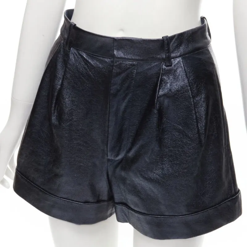 Alice & Olivia Metallic Leather Shorts Navy Polyester Never worn - Back View
