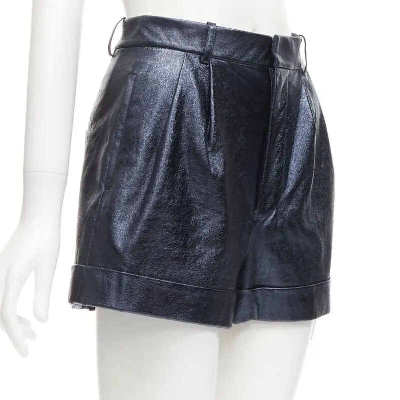 Alice & Olivia Metallic Leather Shorts Navy Polyester Never worn - Inside View