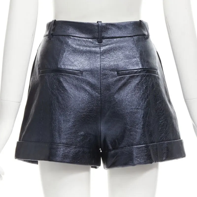 Alice & Olivia Metallic Leather Shorts Navy Polyester Never worn - Box View
