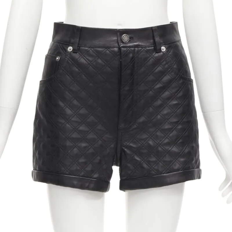 Saint Laurent Quilted Leather Shorts Black Leather Never worn - Front View