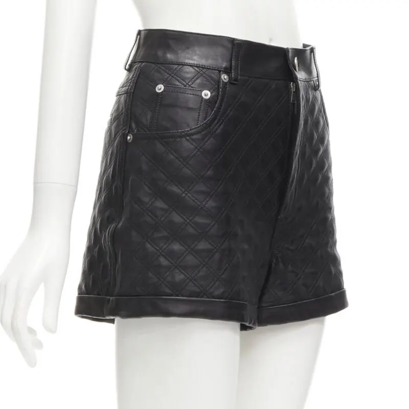 Saint Laurent Quilted Leather Shorts Black Leather Never worn - Inside View