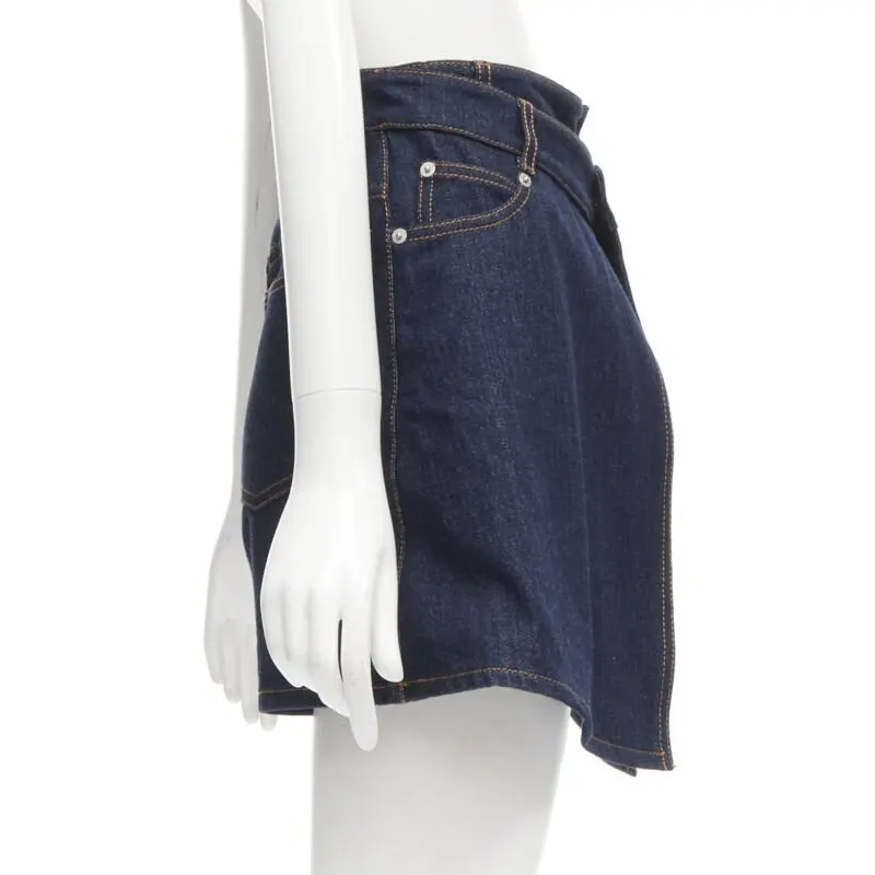 Alexander McQueen Layered Denim Shorts Blue Cotton Never worn - Model View