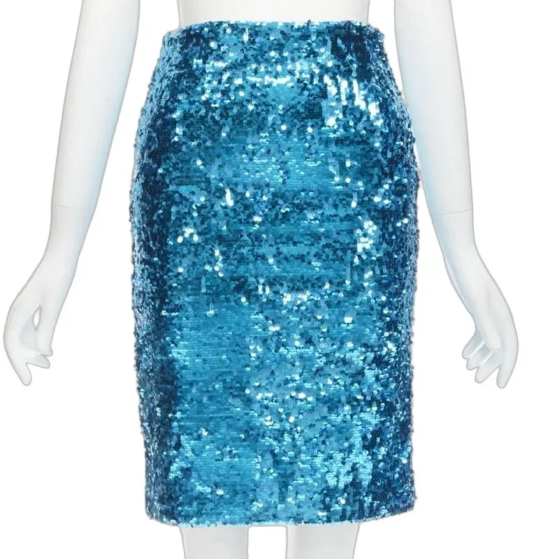 Alice & Olivia Disco Pencil Skirt Blue Polyester Never worn - Front View