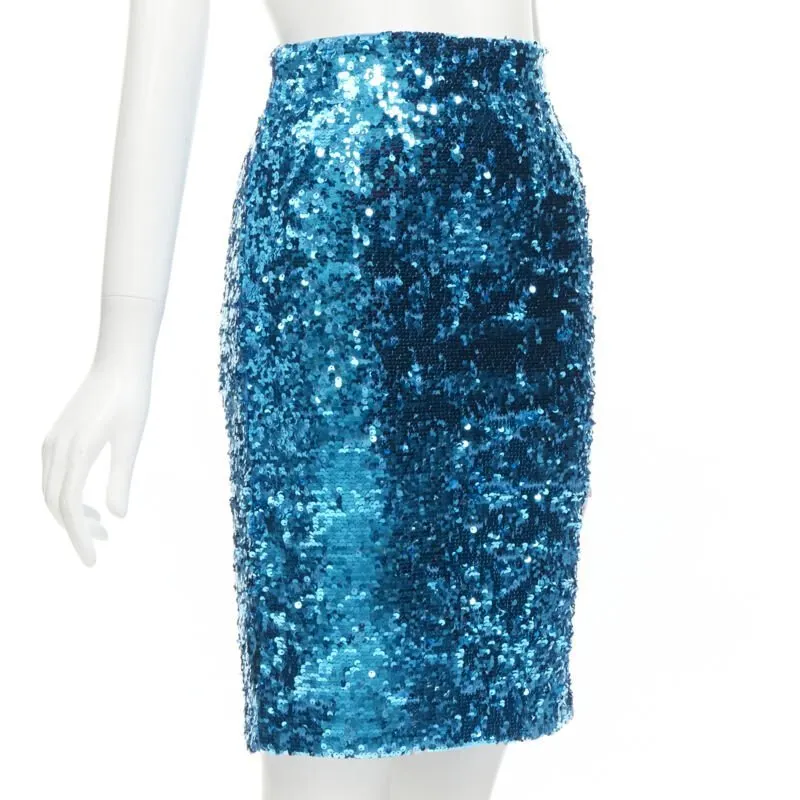 Alice & Olivia Disco Pencil Skirt Blue Polyester Never worn - Inside View
