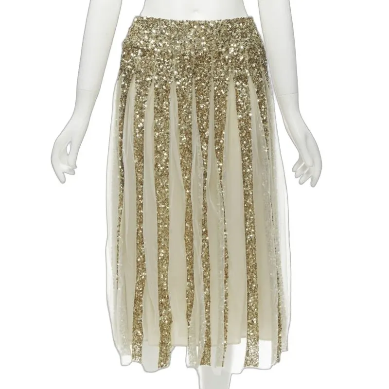 Alice & Olivia Sheer Midi Skirt Gold Polyamide Never worn - Front View