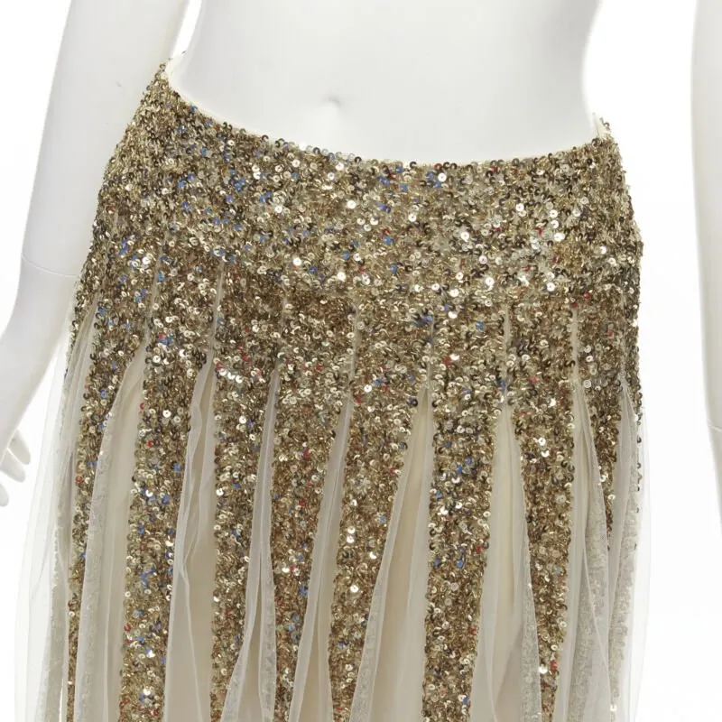 Alice & Olivia Sheer Midi Skirt Gold Polyamide Never worn - Back View