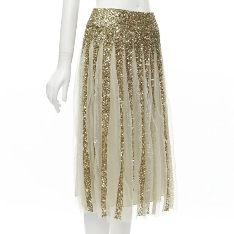 Alice & Olivia Sheer Midi Skirt Gold Polyamide Never worn - Inside View