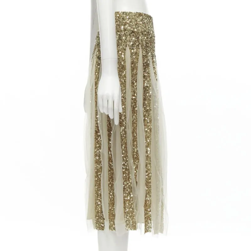 Alice & Olivia Sheer Midi Skirt Gold Polyamide Never worn - Model View