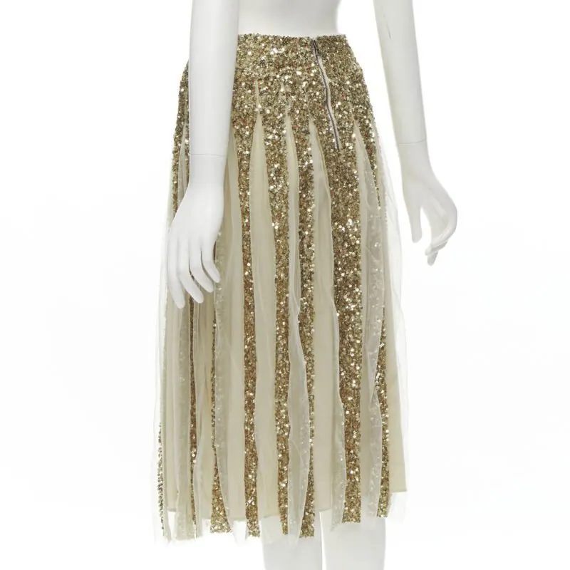 Alice & Olivia Sheer Midi Skirt Gold Polyamide Never worn - Box View