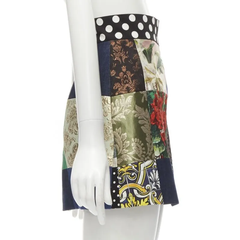 Dolce & Gabbana Patchwork Short Skirt MultiColor Cotton Never worn - Model View