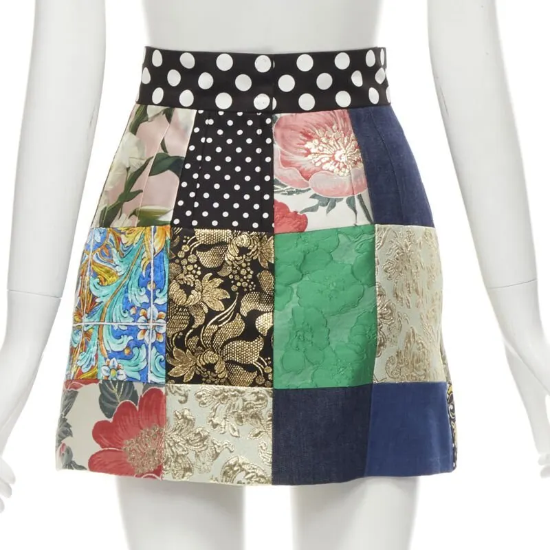 Dolce & Gabbana Patchwork Short Skirt MultiColor Cotton Never worn - Box View