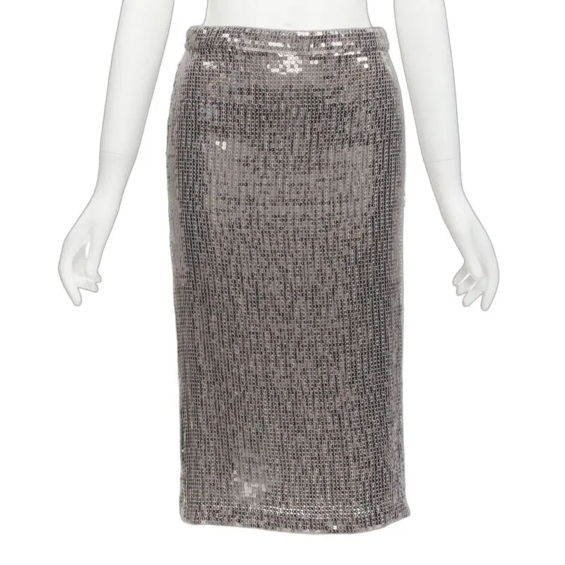 Alice & Olivia Metallic Pencil Skirt Silver Polyester Never worn - Front View