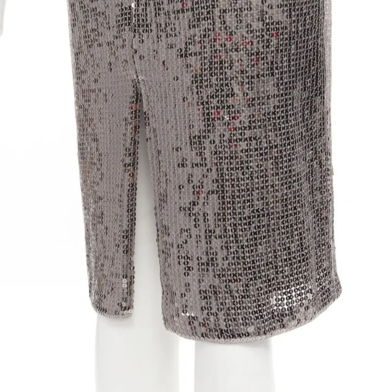 Alice & Olivia Metallic Pencil Skirt Silver Polyester Never worn - Back View