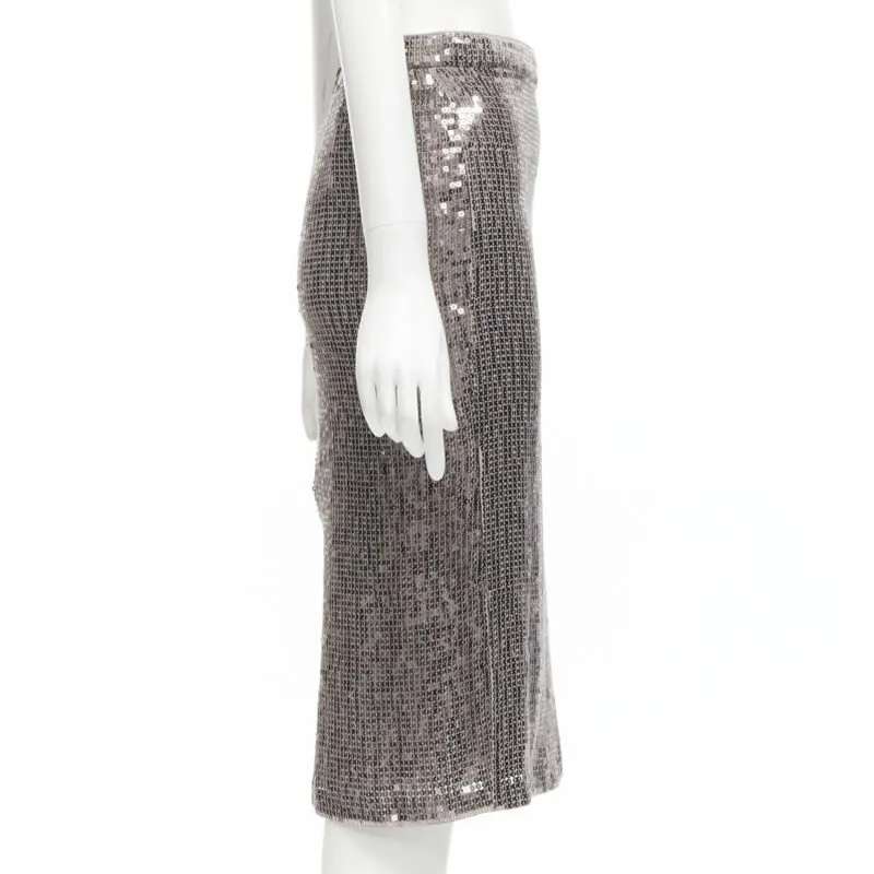 Alice & Olivia Metallic Pencil Skirt Silver Polyester Never worn - Model View