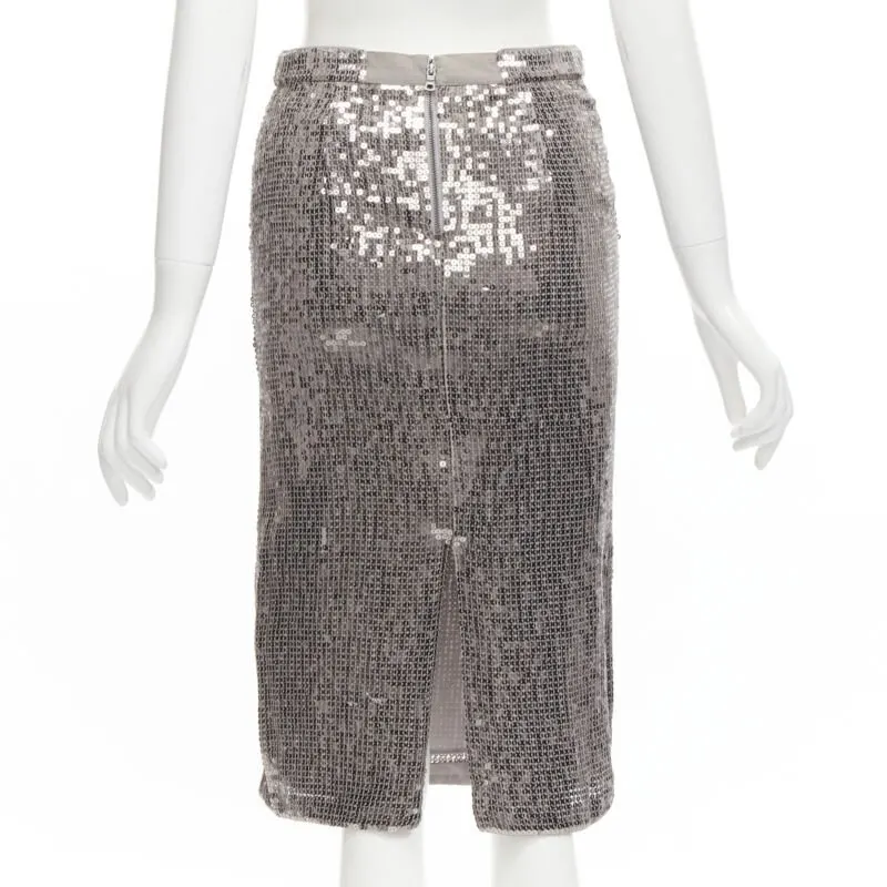 Alice & Olivia Metallic Pencil Skirt Silver Polyester Never worn - Box View