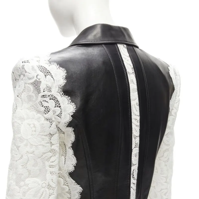Alexander McQueen Lace Trim Blazer Black Leather Never worn - Back View