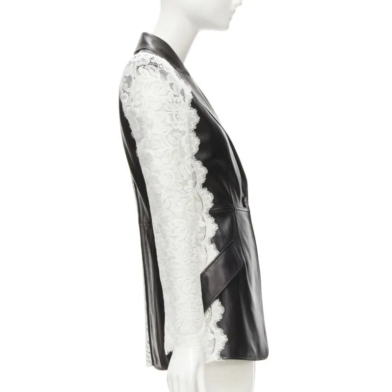 Alexander McQueen Lace Trim Blazer Black Leather Never worn - Box View