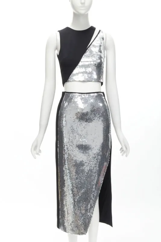 David Koma Silver Sequins Skirt Set Silver Polyester Very good - Front View